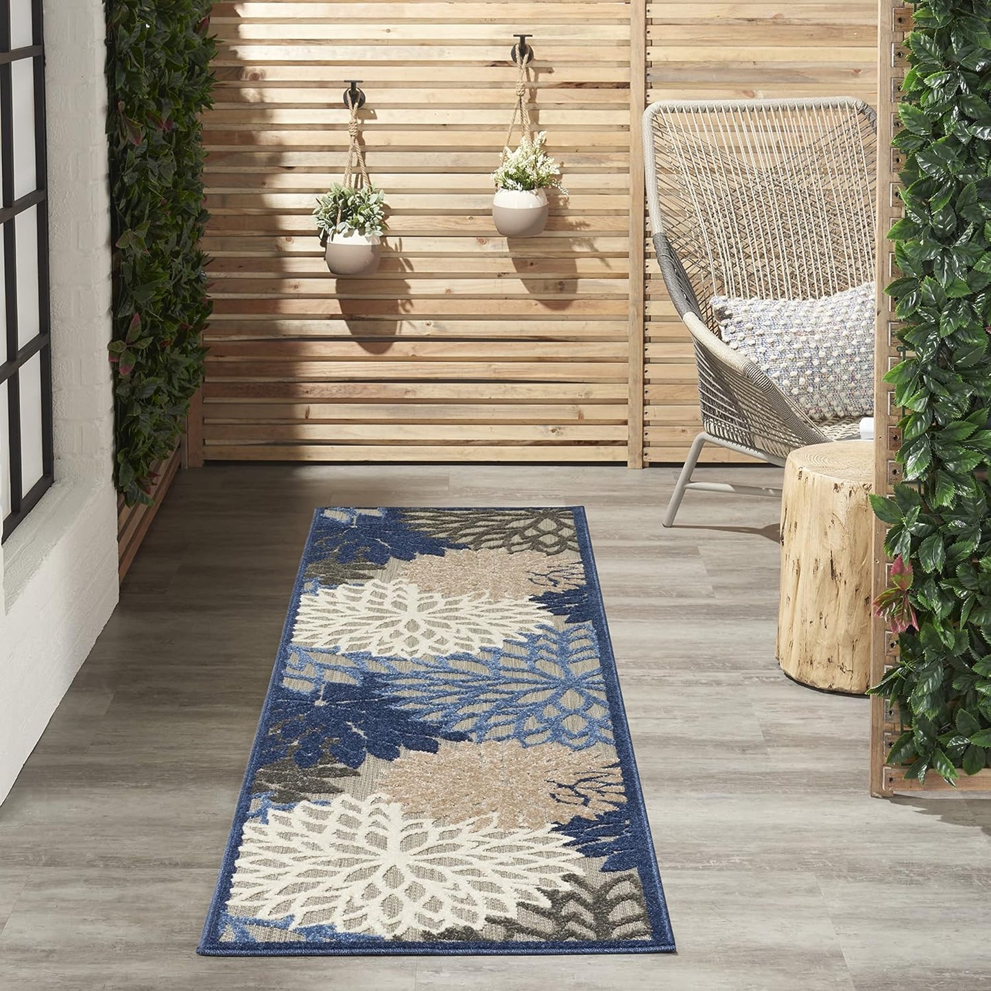 Tapete interior/exterior botánico 2x6ft azul