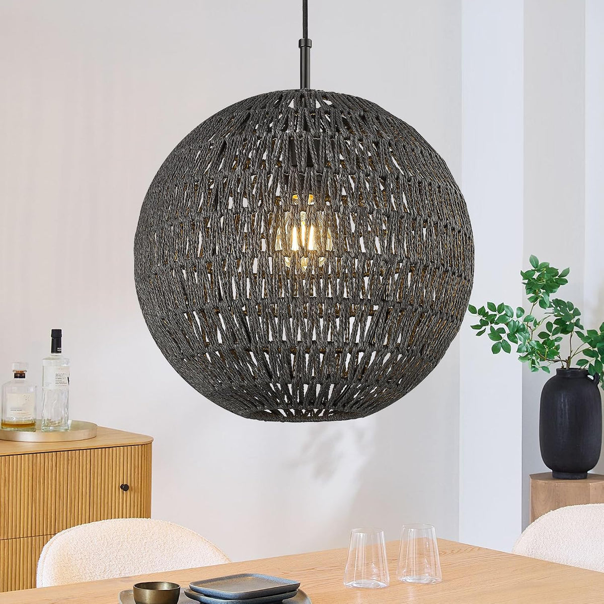 Lámpara colgante ratán bohemio 14pulg ajustable comedor sala
