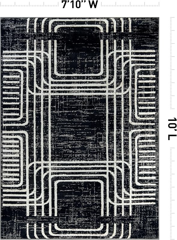 Alfombra geométrica blanco y negro sala dormitorio oficina