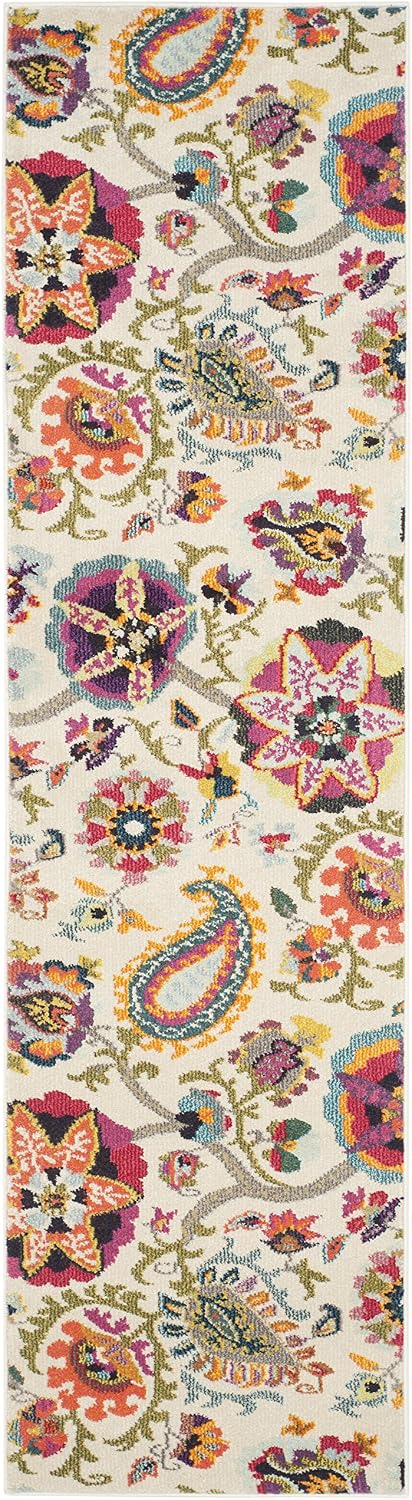 Alfombra pasillo 2.2x6ft diseño floral bohemio marfil