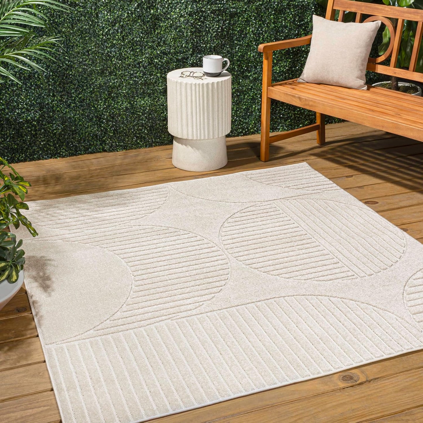 Alfombra rayas arco marfil 5x5ft resistente manchas