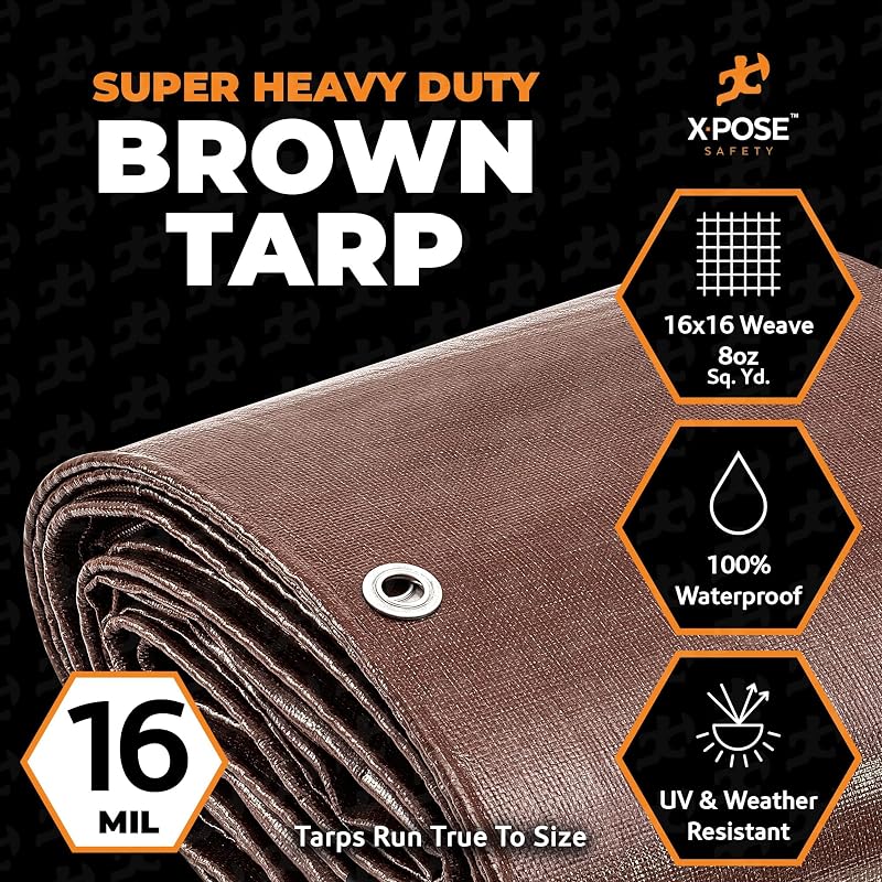 Lona polietileno 4x20ft 16mil resistente UV color marrón