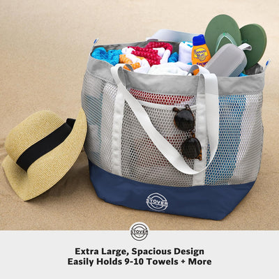 Bolsa playa malla plegable con bolsillos para viaje