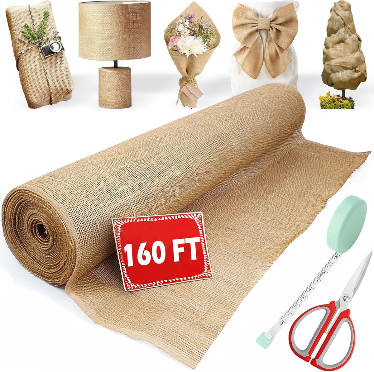 Rollo Arpillera 40pulg x 160pies Fibra Yute Natural Patrón Rústico