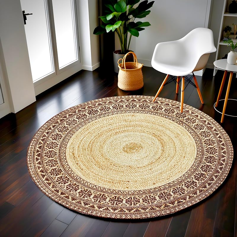 Alfombra yute trenzada redonda 4ft sala dormitorio