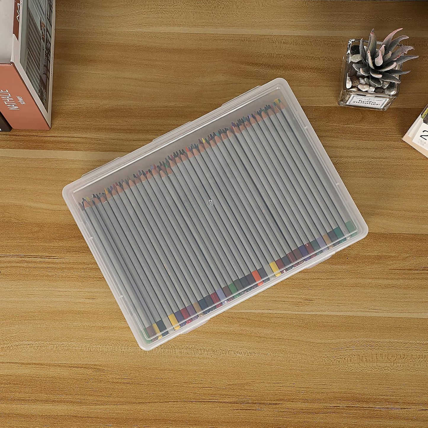 Caja plástico transparente con tapa abatible organiz.