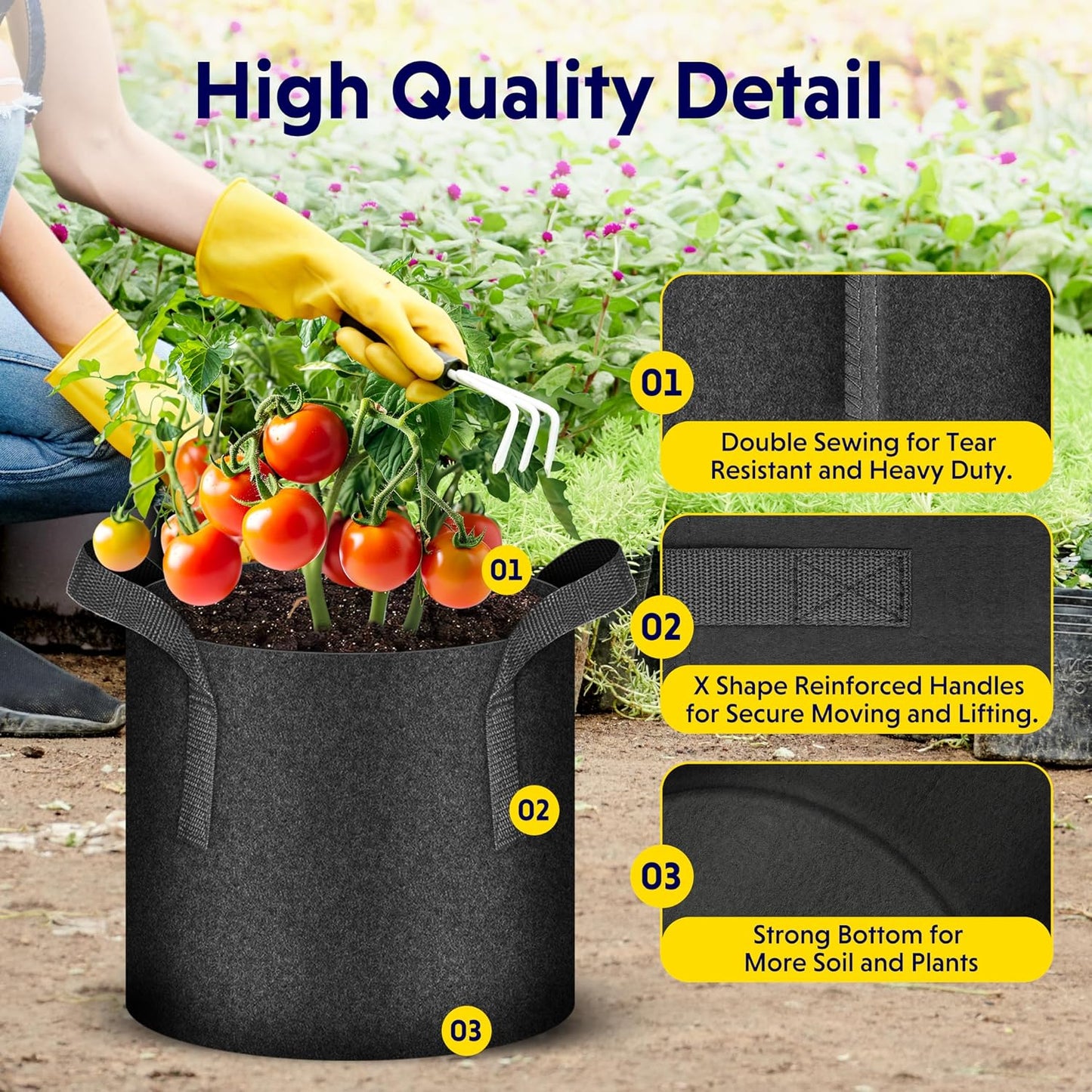 5 Pzas Bolsas Cultivo 10gal Tela No Tejida con Asa Reforzada