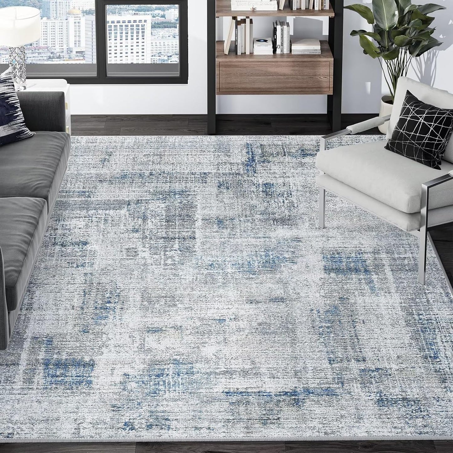 Alfombra abstracta moderna 5x7ft antiderrap para sala