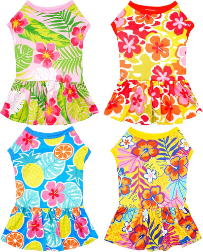 4 Vestidos Hawaianos Perros Pequeños Rosa Amarillo Rojo Azul S