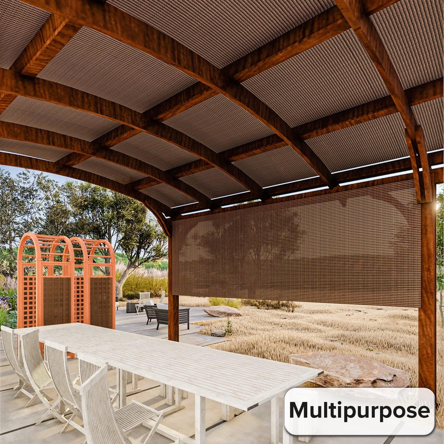Rollo tela sombra 8x15ft toldo UV patio jardín marrón