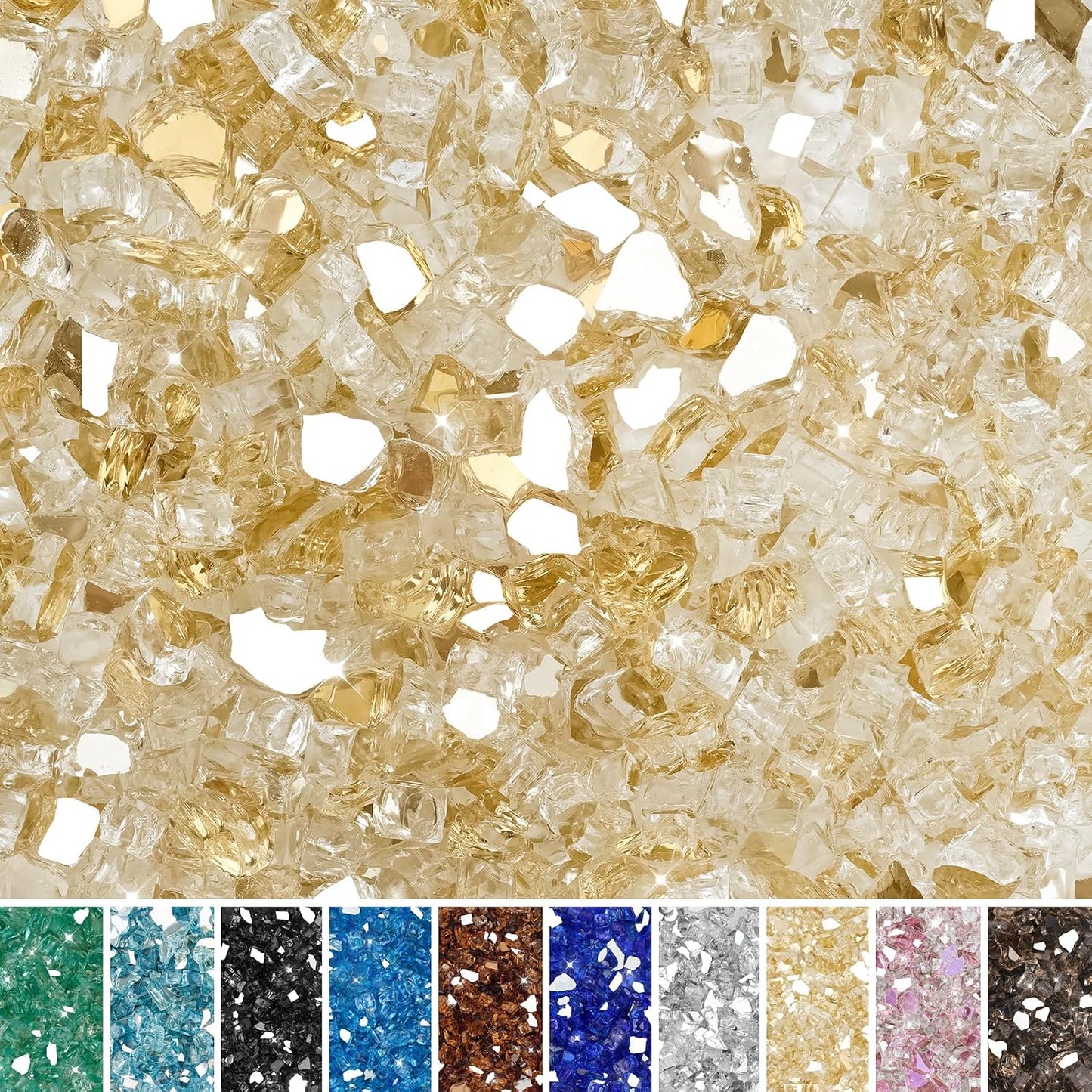 Rocas vidrio reflectante dorado 15lb hoguera