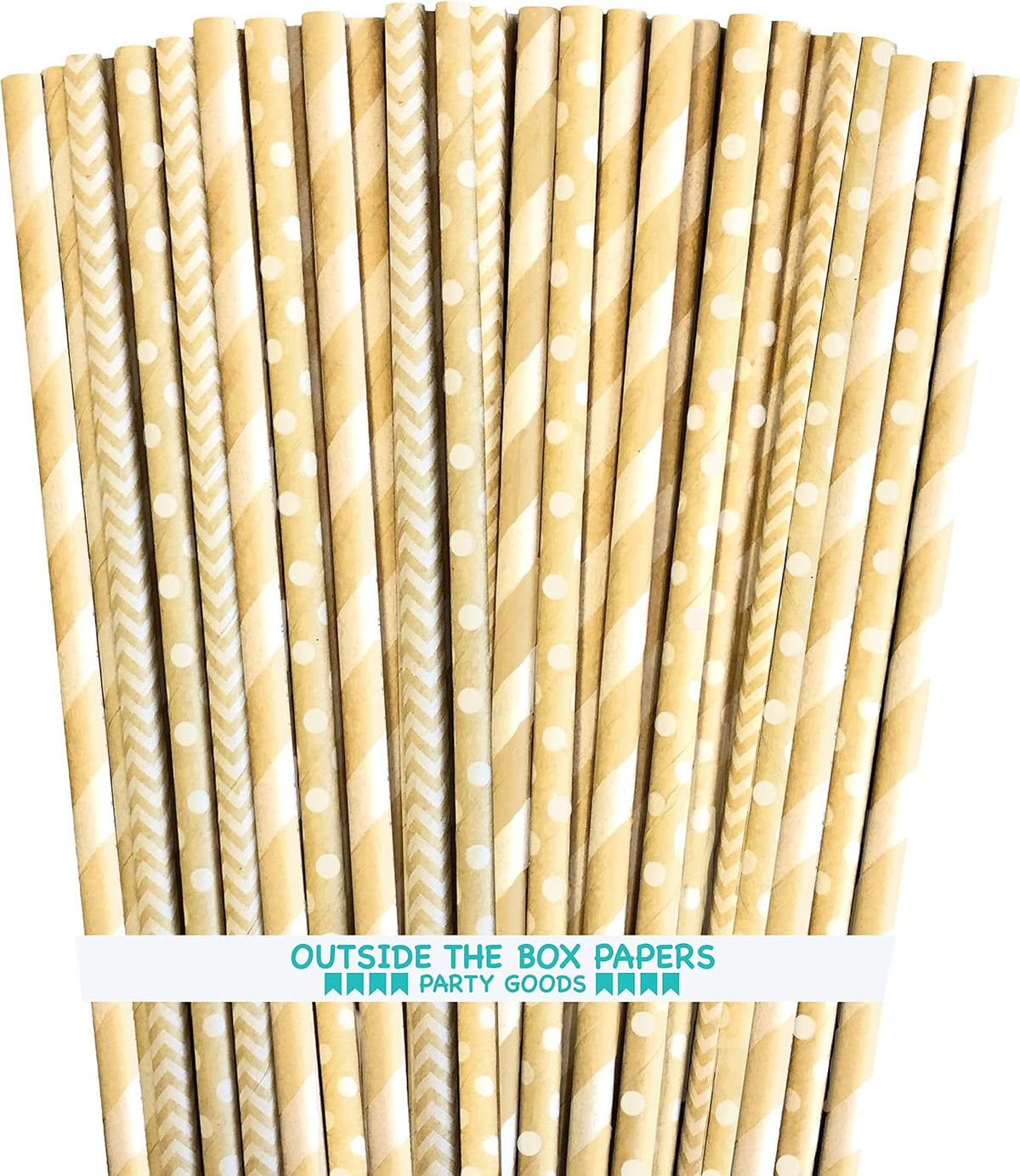 Pajitas papel marrón kraft rayas chevron 7.75pulg pack 100