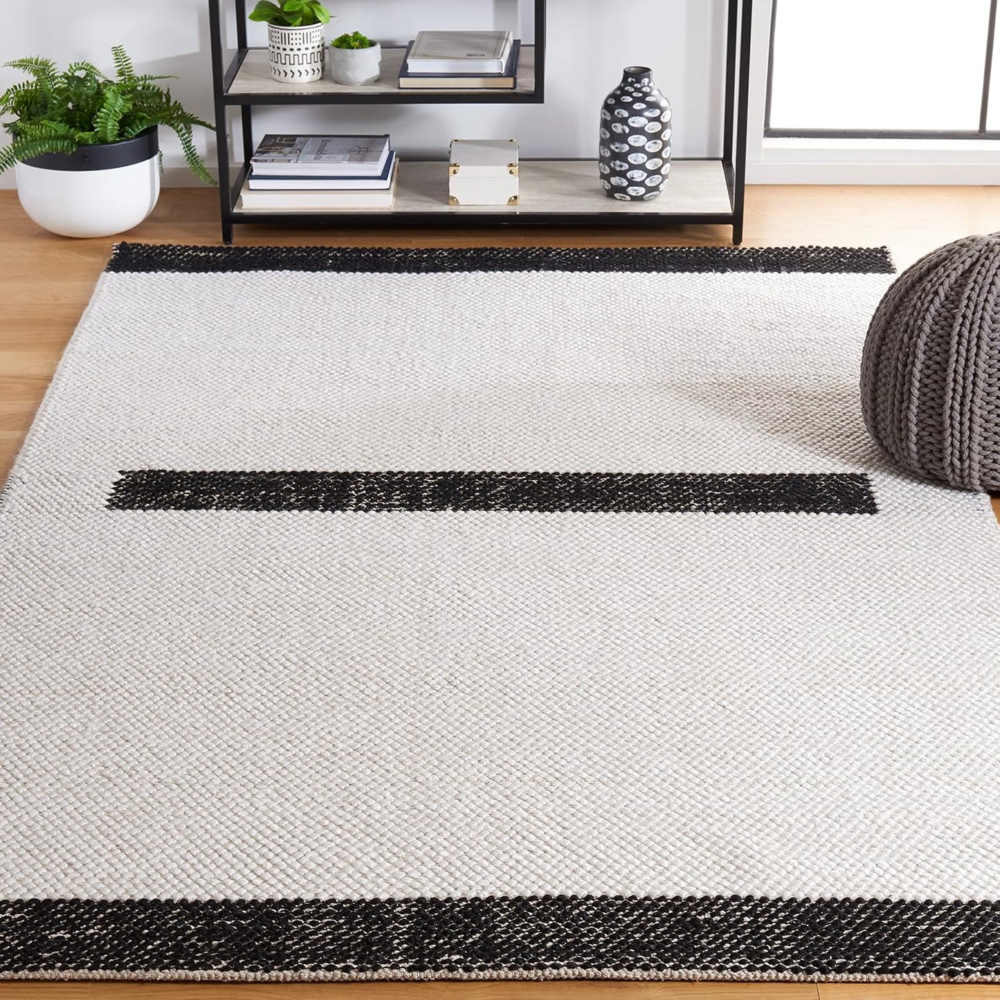 Alfombra decorativa 3x5ft rayas marfil y negro