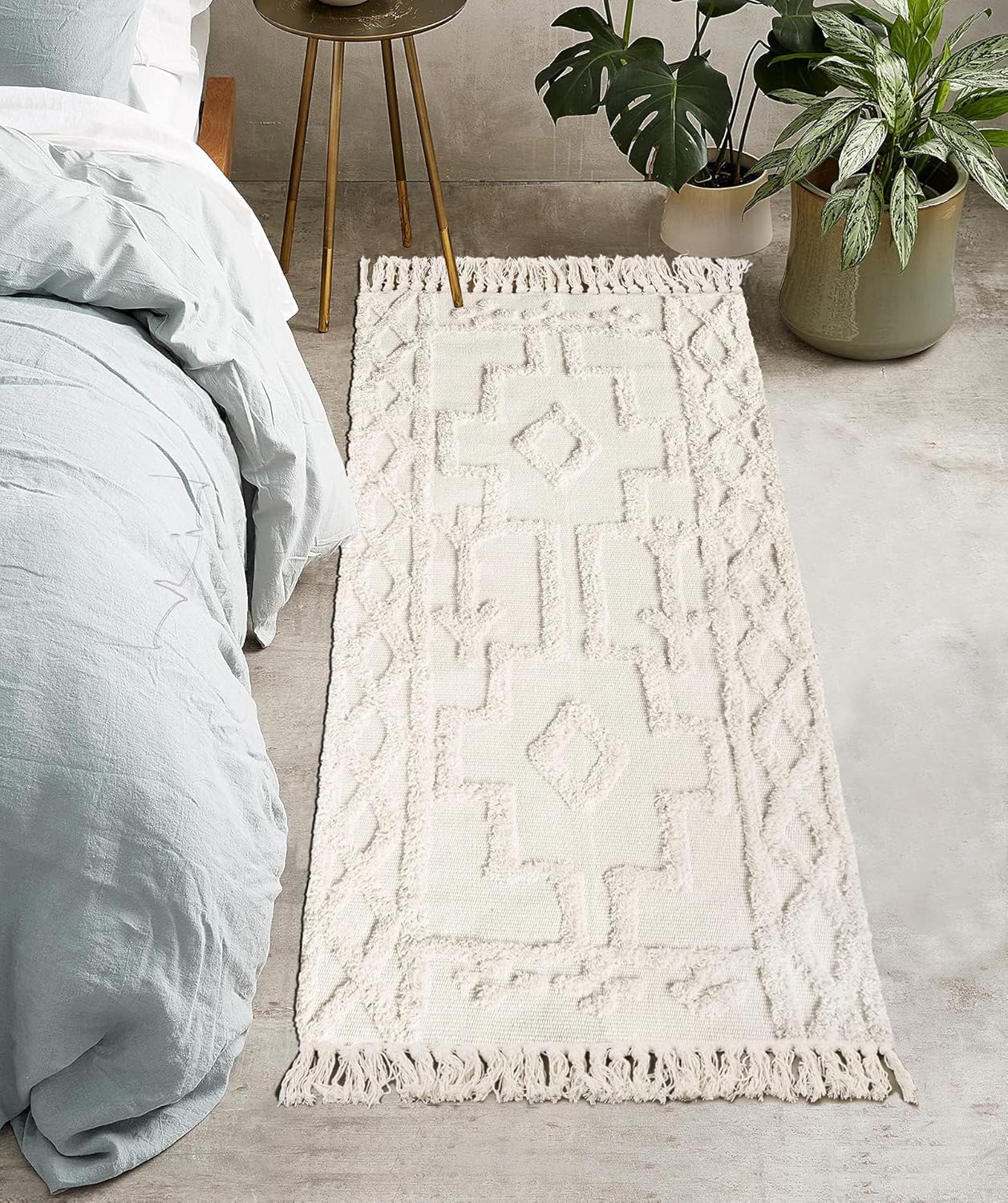 Alfombra pasillo boho tejida algodón lavable beige