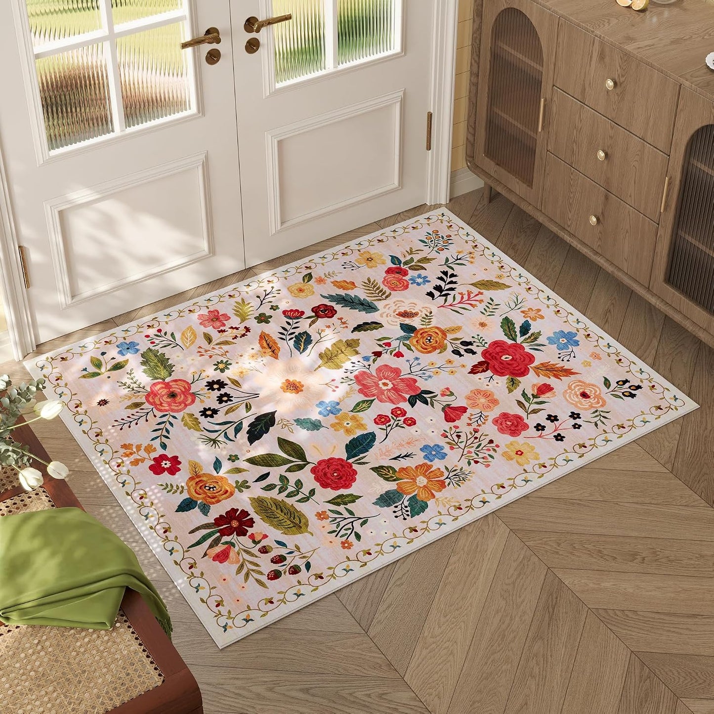 Alfombra puerta interior 2x3 lavable boho floral antideslizante