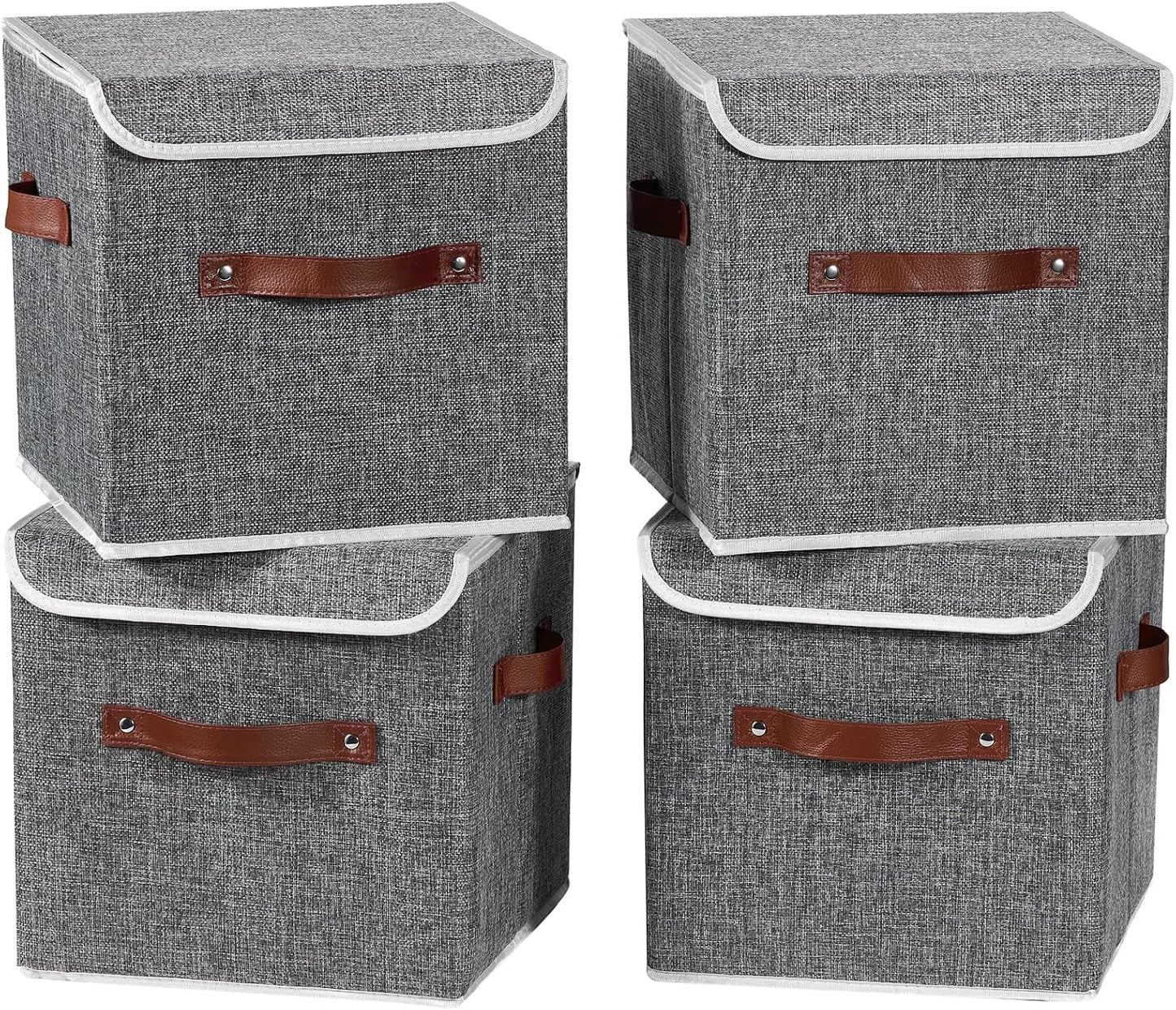 4 Cajas Almacenamiento Tela Sintética con Tapa 11"