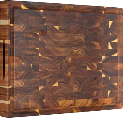 Bloque carnicero acacia 17x13pulg con ranura jugo y asas