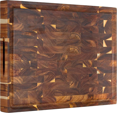 Bloque carnicero acacia 17x13pulg con ranura jugo y asas