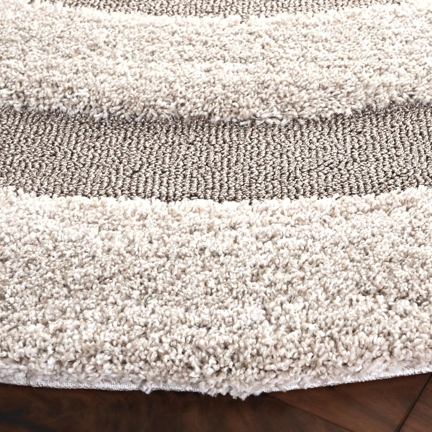 Alfombra redonda 6'7" beige y beige oscuro no se desprende