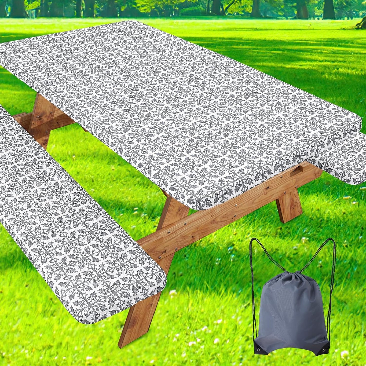 Mantel picnic poliéster elástico ajustable 5ft gris