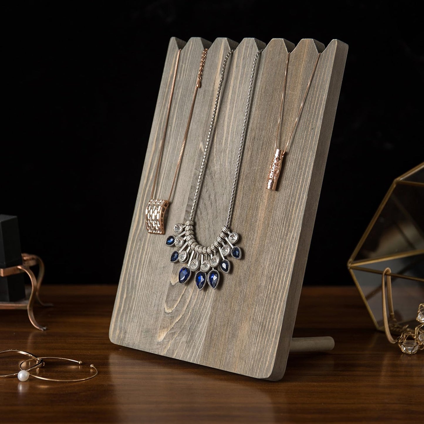 Soporte collar madera gris oscuro ajustable set 2