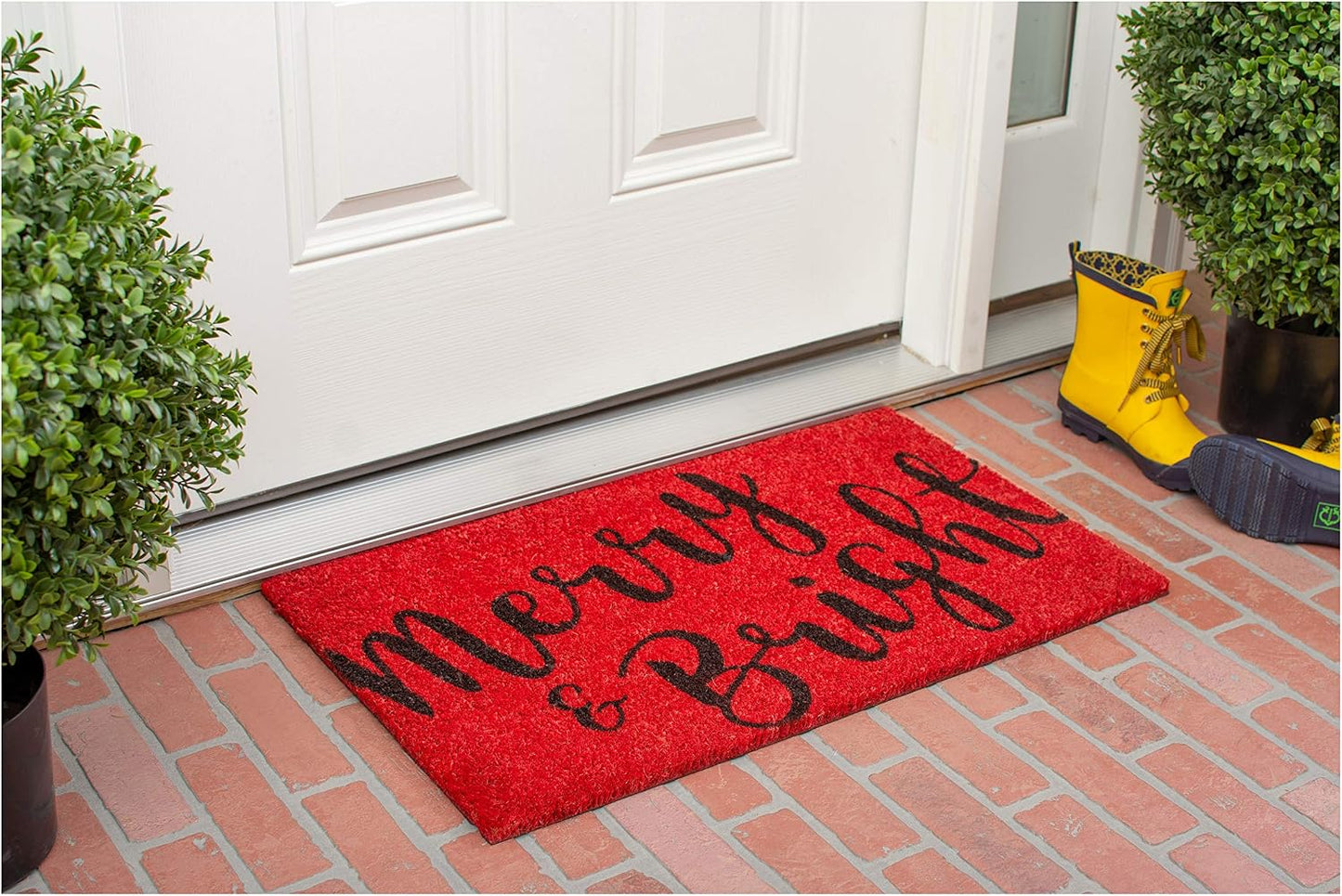 Tapete entrada mensaje Merry & Bright rojo y negro