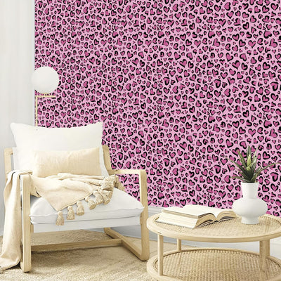 Papel tapiz autoadhesivo estampado leopardo rosa bohemio moderno