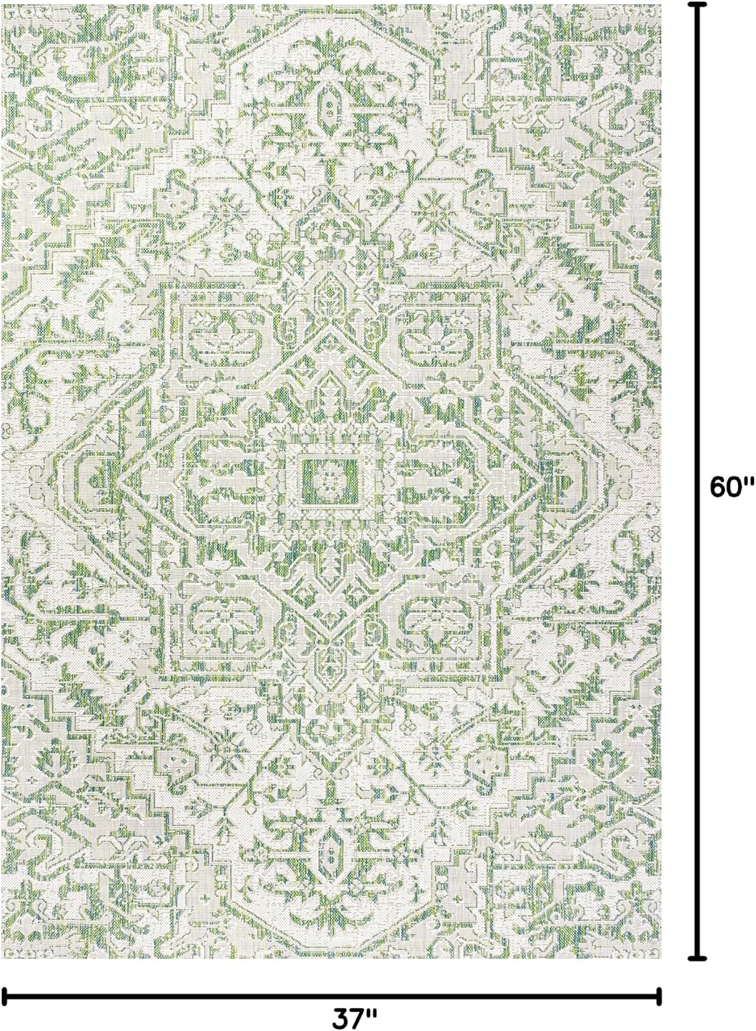 Alfombra Boho Medallion 3x5ft color verde/crema texturizado