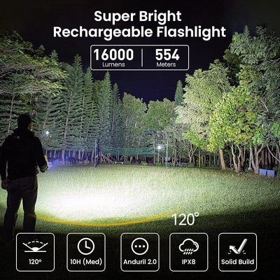 Linterna súper brillante 16000 lúmenes recargable camping