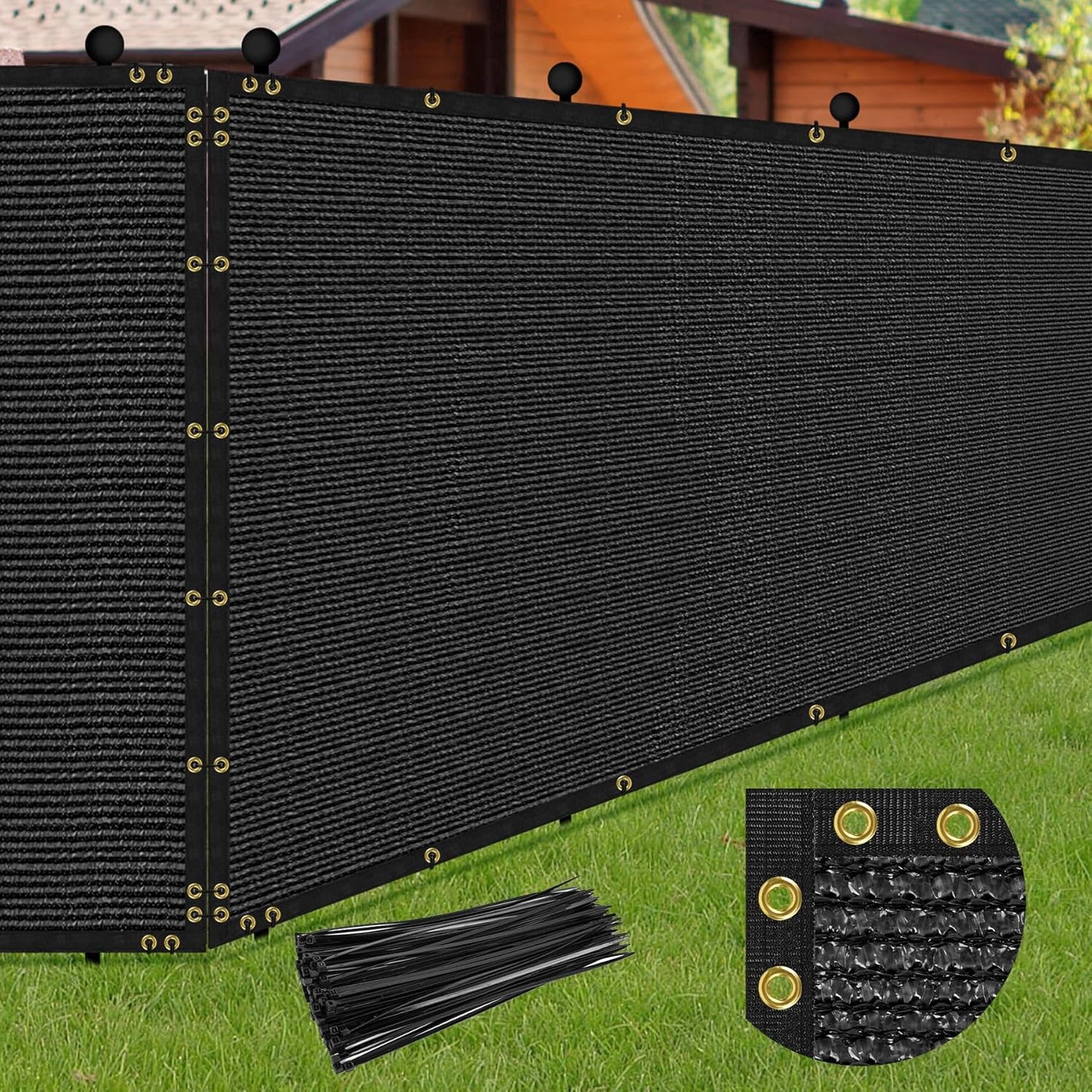 Valla privacidad 4x50ft malla negra 100 correas