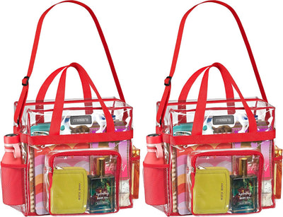Bolsa mano transparente con bolsillos malla y cremallera