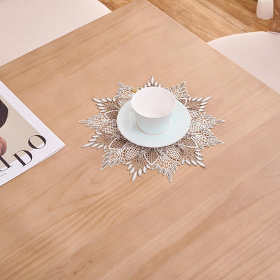 Tapete lino blanco redondo 11pulg neutro beige mesa café