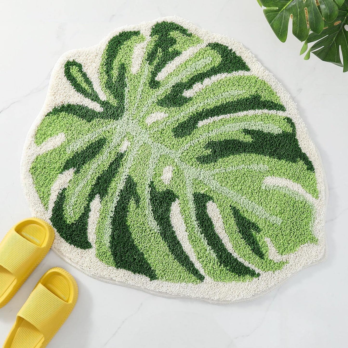 Alfombra baño forma monstera antideslizante suave absorbente