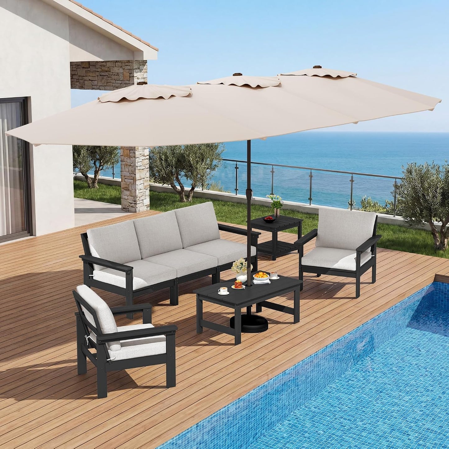 Mesa centro HDPE terraza balcón color negro