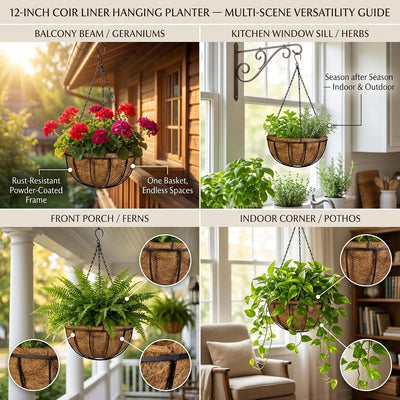 Cesta colgante para flores con cadena decorativa