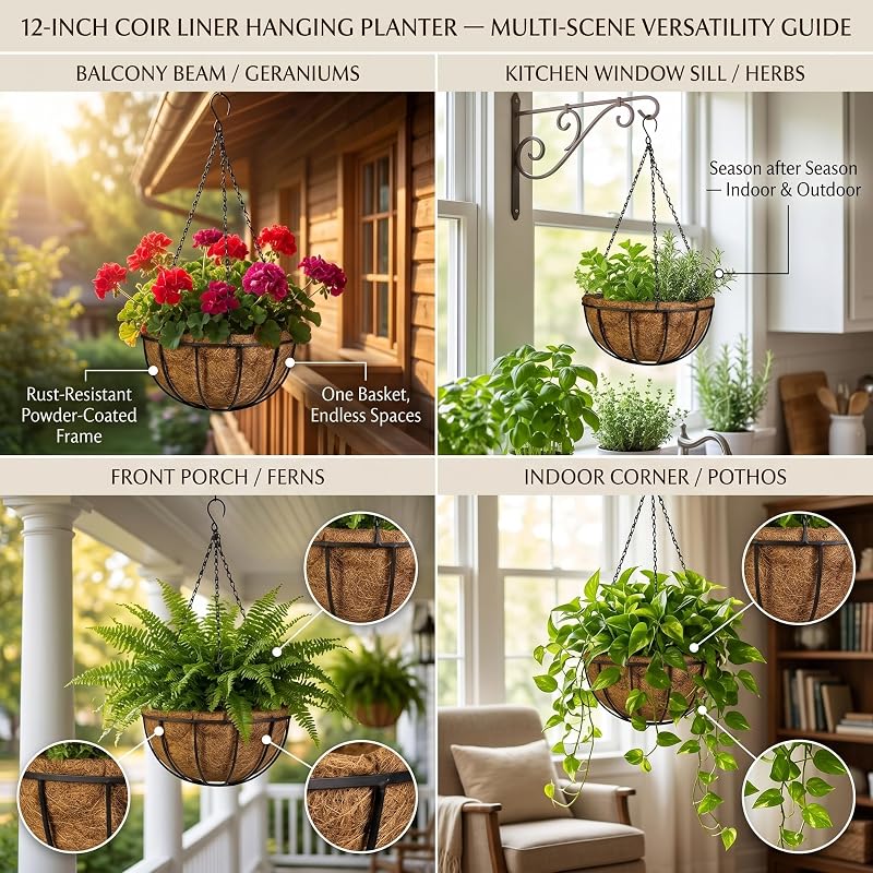 Cesta colgante para flores con cadena decorativa