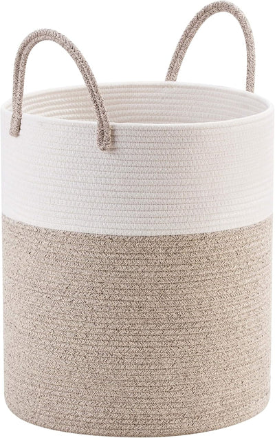 Cesta tejida algodón 18x16pulg para ropa sucia marrón claro