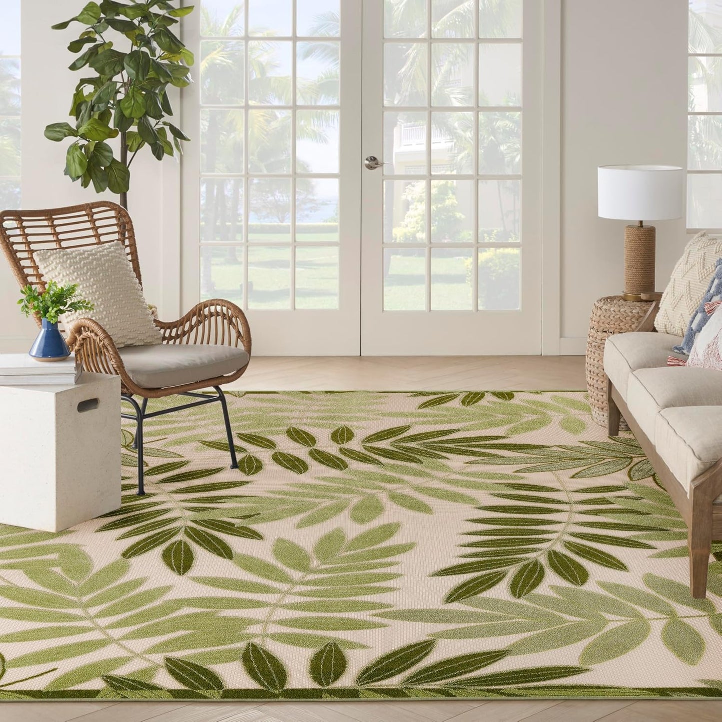 Alfombra dormitorio 7'10"x10'6" verde marfil fácil limpieza