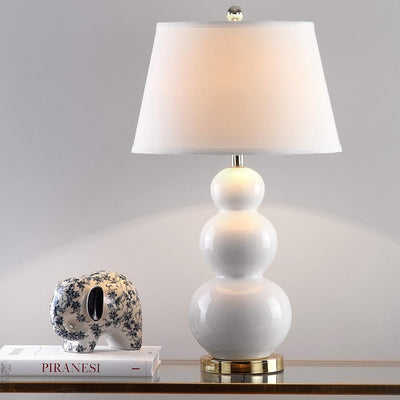 2 Lámparas Mesa Cerámica Triple Calabaza 28pulg Blanco