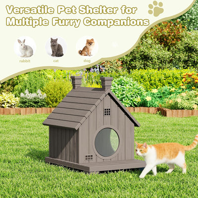 Casa gato al aire libre resina duradera con base elevada gris
