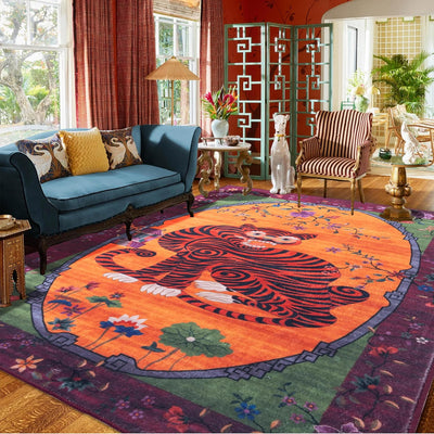 Alfombra vintage tigre fucsia 6x9pulg diseño oriental dormitorio