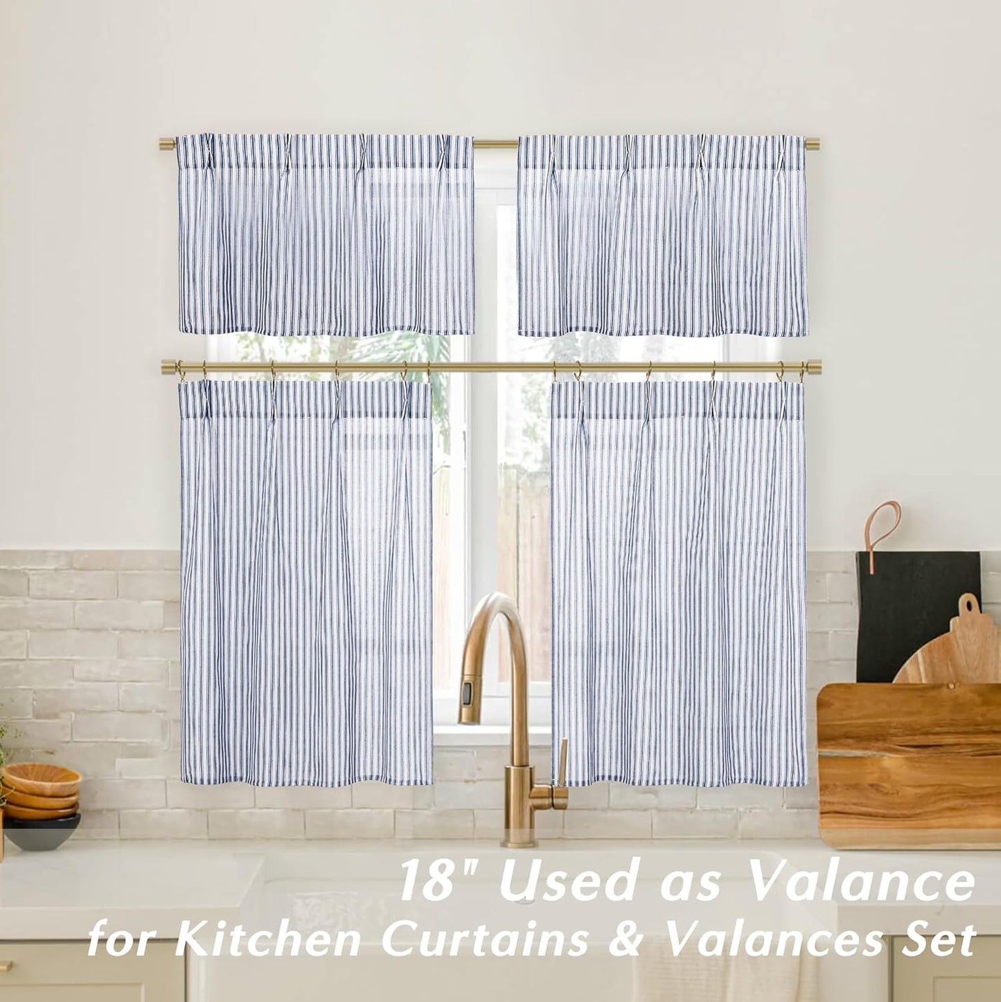 Cortinas estantes fregadero estilo cafetería azul oscuro 20"