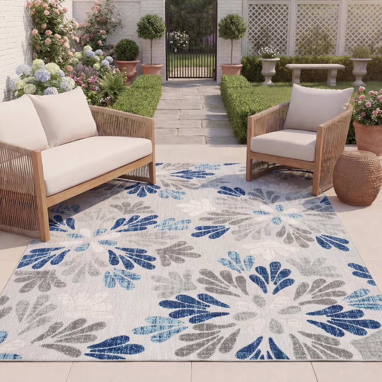 Alfombra exterior lavable 9x12ft gris y azul CBN800F