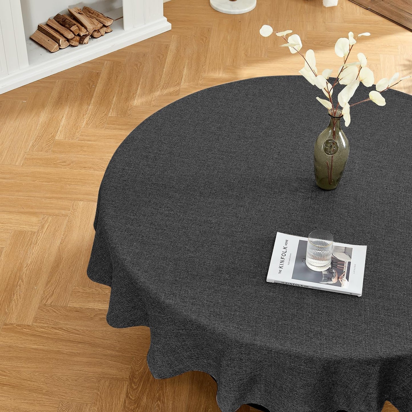Mantel lino 70pulg resistente agua gris carbón