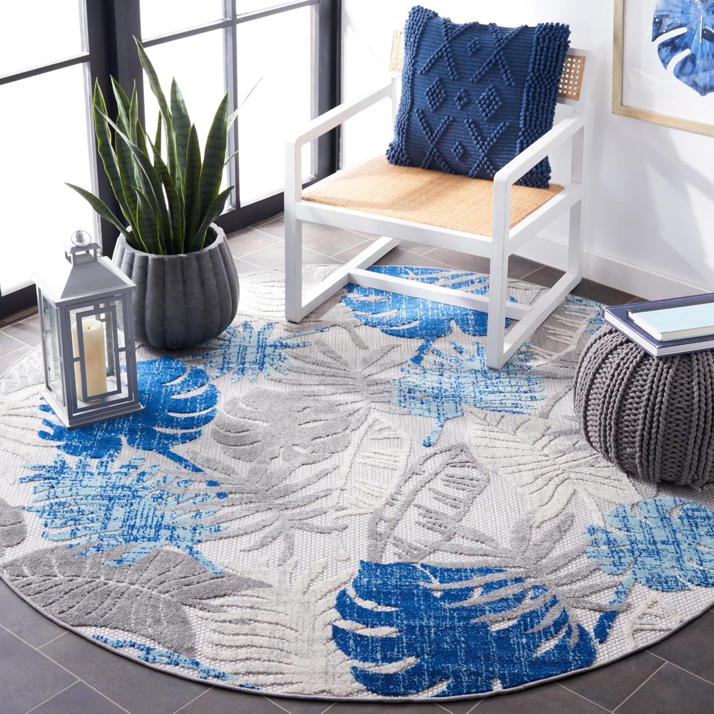 Alfombra exterior redonda 4ft gris azul no pelusa