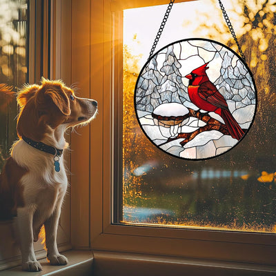 Vidrieras colgantes 15pulg pájaro cardenal decoración