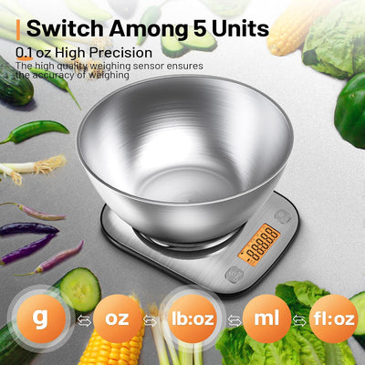 Báscula cocina digital acero inox IPX6 11lb con cuenco