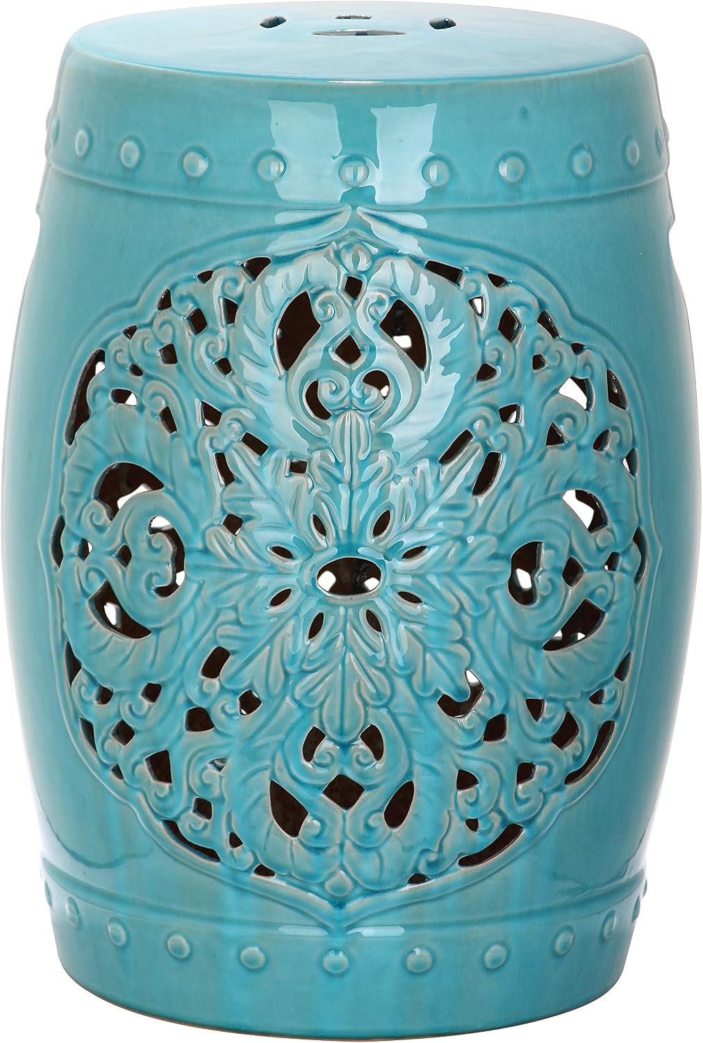 Taburete decorativo cerámica pintado a mano azul