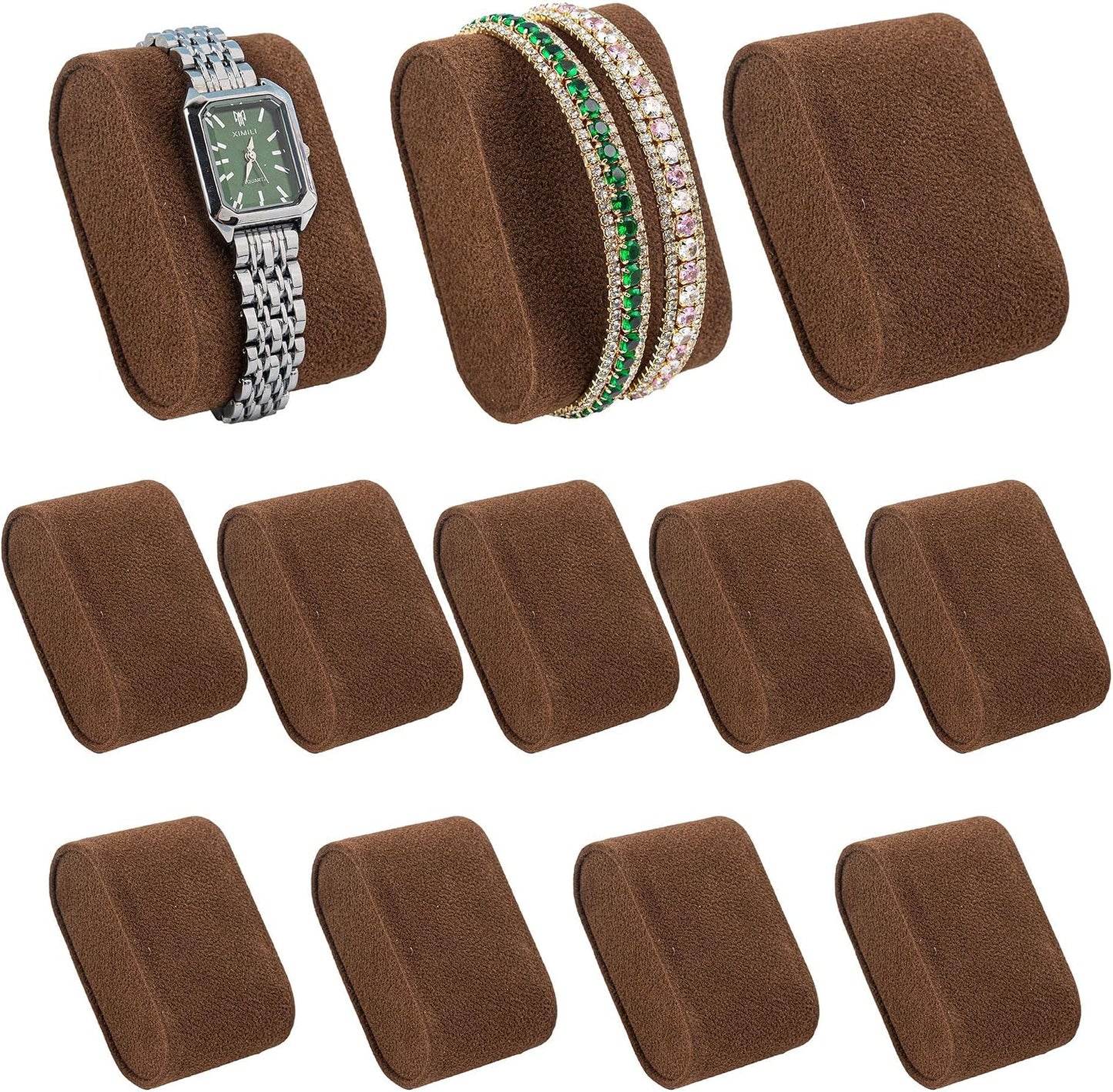 12 Almohadas Terciopelo Marrón para Pulsera Reloj