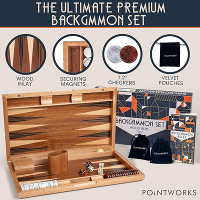 Set backgammon 17pulg madera damas dados adultos